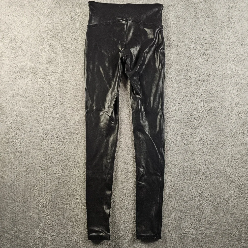 Spanx Faux Leather Leggings Womens Small Black High Waisted Shimmer 20241R